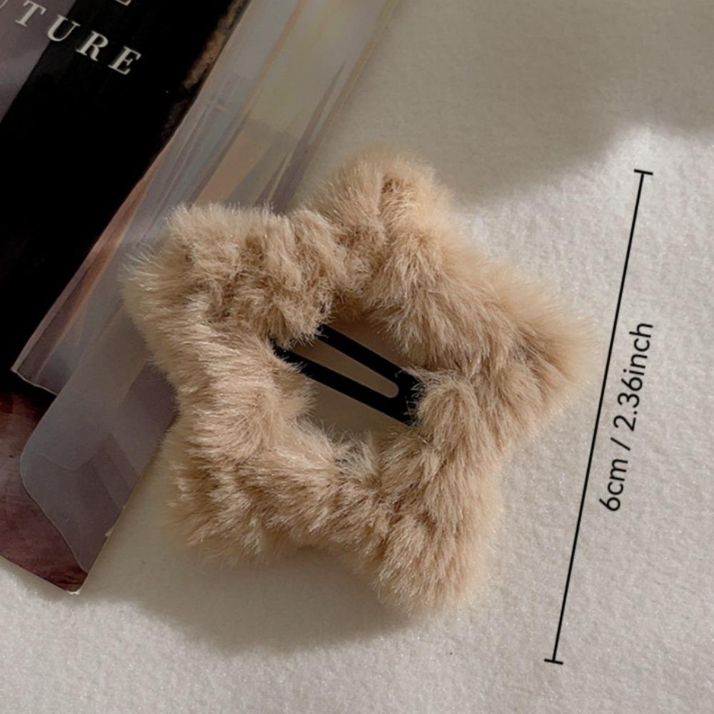 4/2pcs Autumn and Winter Creamy Curry Plush Star Hair Clips,Cute Hair Clips,Suitable for Women's Autumn and Winter Wearing