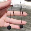 Vintage Punk Black Color Round Beads Long Tassel Drop Earrings For Women Men Temperament Gothic Geometric Ball Ear Line Jewelry