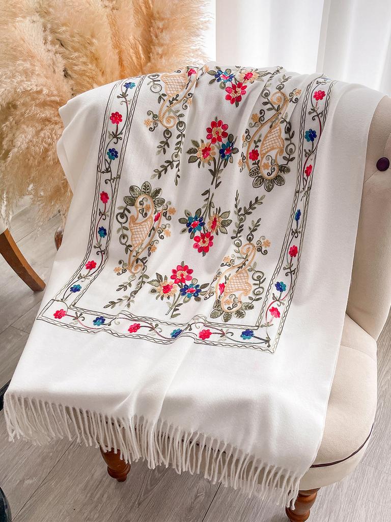 Fashion Scarf Winter Thick Travel Shawl Wrap Head Scarf Women Luxury Embroider Flower Warm Neckerchief Poncho Pashmina Bufanda