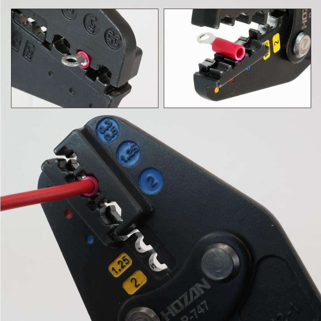 HOZAN crimping tool, compact multi-type that can crimp two types of terminals and multiple sizes with one tool, for insulated crimp terminalsbare