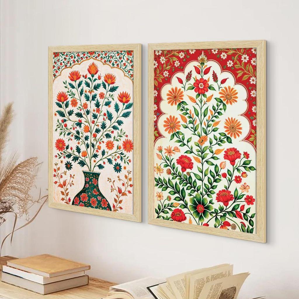 ArtX Paper Floral Art Paintings with Frame for Home Decor, Madhubani Wall