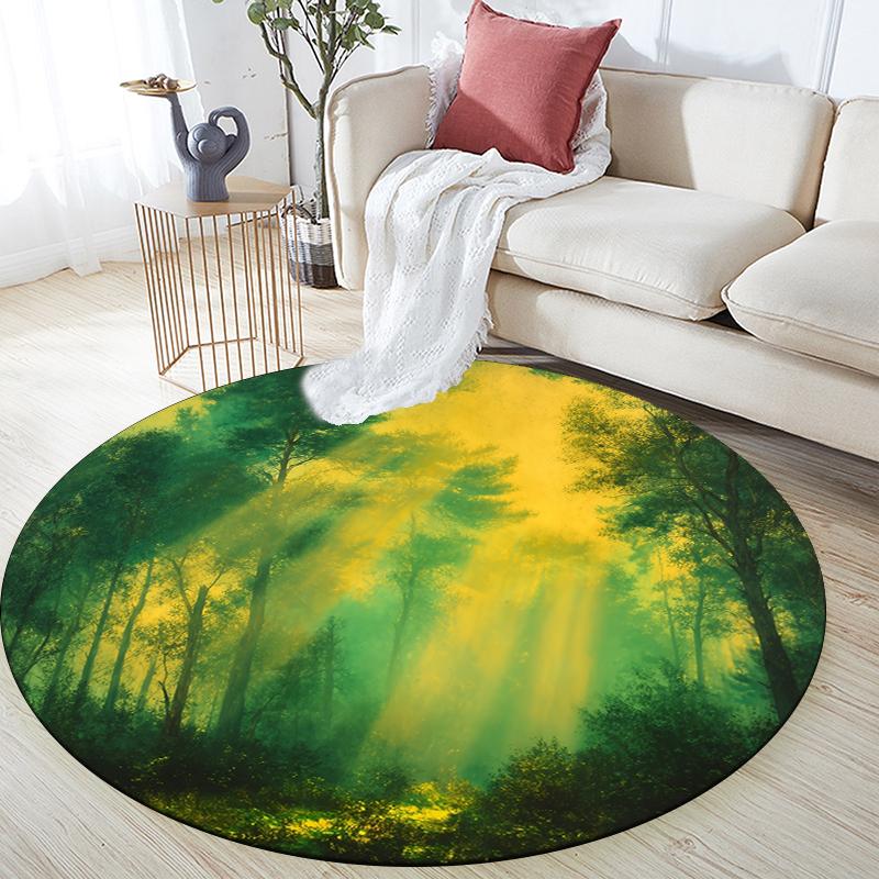 

Green Lawn and Woods pattern round rug,Carpet Rug for Living Room Bedroom Sofa Playroom Decor,Non-slip Floor Mat,Holiday Gifts and Birthday Gifts. 80cmx80cm