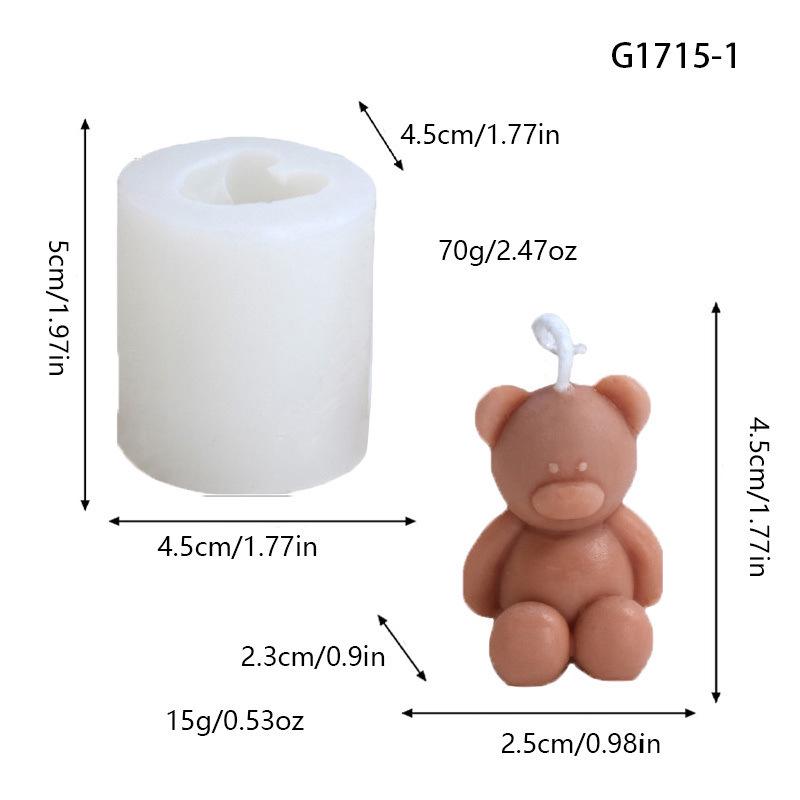 Handmade Creative Sitting Teddy Bear Silicone Candle Mold for Ornament or Aroma Stone Plaster.