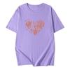 Women Plus Size Cotton T-Shirt Summer Short Sleeve Heart Print Mid-Long Loose Casual Pullover Top For 200lbs