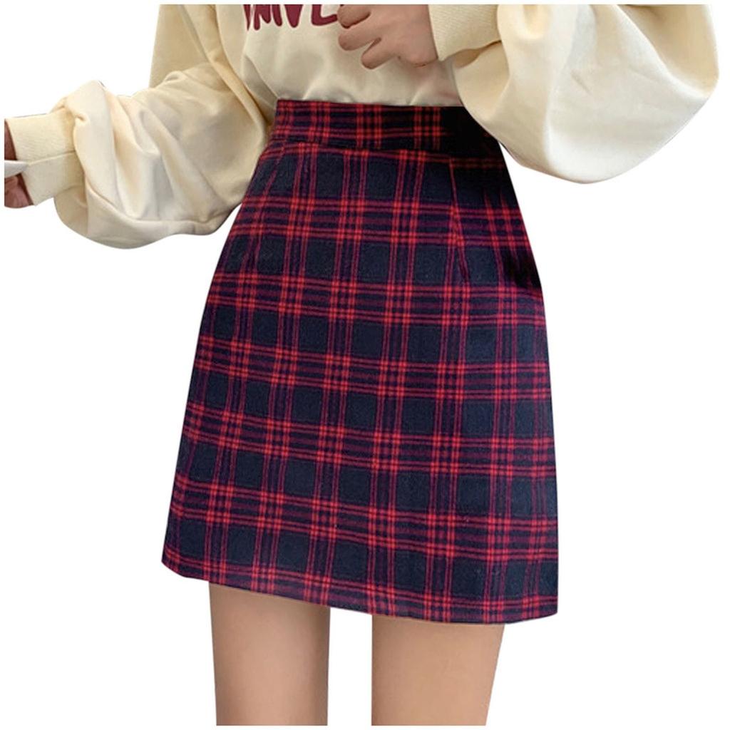 Fashion Women Plaid Printed Skirt Strap Elastic Ladies Slim Short Skirts