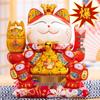 Grand Maneki-neko en Céramique Blanche avec Main Électrique Ondulante - Chat Porte-Bonheur Attirant la Richesse des Huit Directions Présent d'Affichage