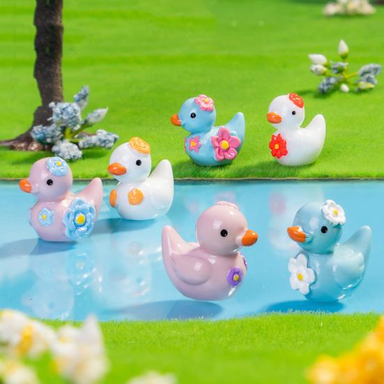 12Pcs Mini Resin Floral Ducks Colorful Miniature Duck Figurines Cute Mini Animal Collectibles for Fairy Garden Decor DIY Crafts Fish Tank Decoration