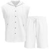 Men Shirt Shorts Two-piece Suit Hooded Sleeveless Shirt Adjustable Elastic Shorts Set Hiking Workout Summer Casual Outfit