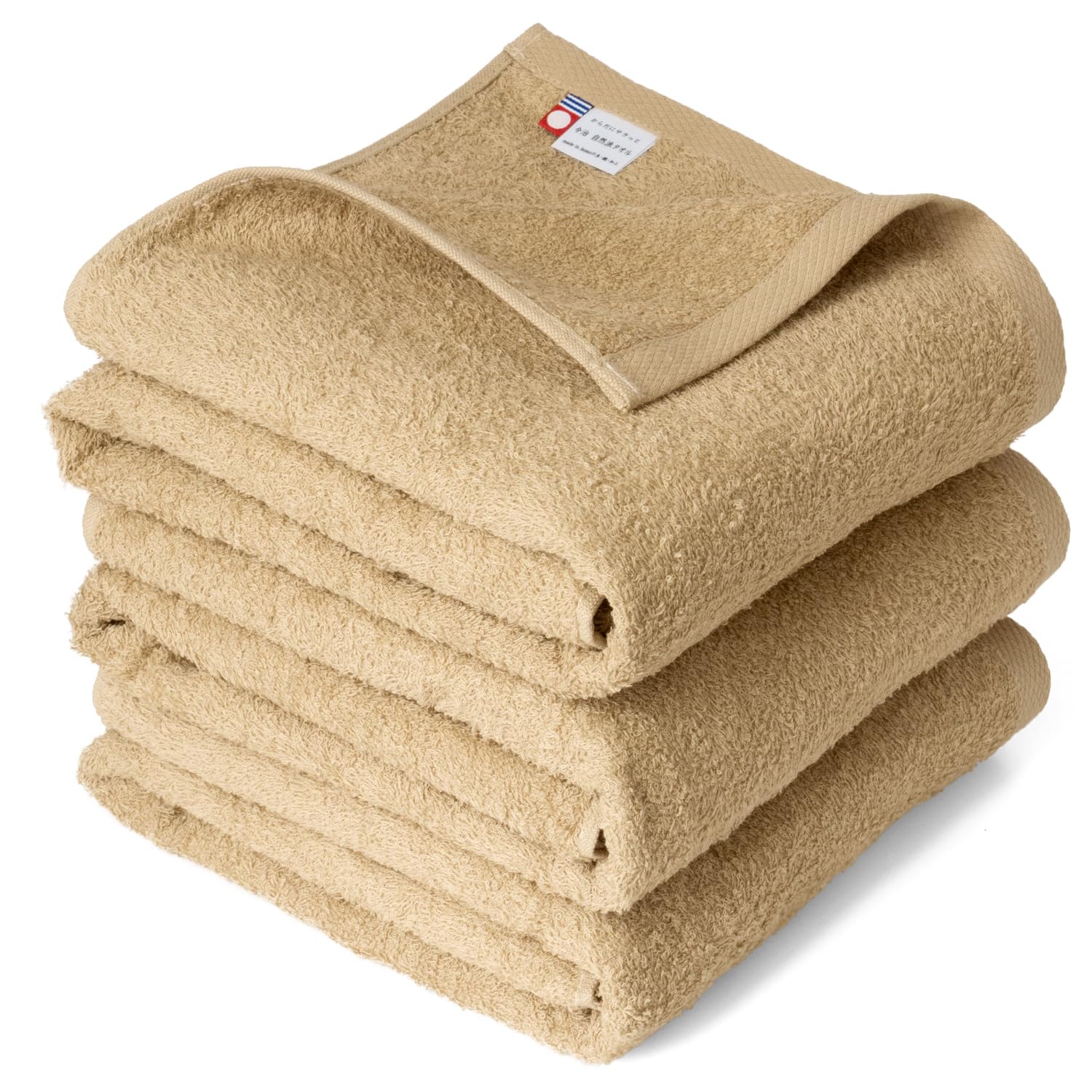 

oruTa Imabari Bath Set of Made in Bath Beige Towels, 3, Thin, Quick-Drying, Compact, Japan, Natural, Gym, Towels, 65x120cm, 100% Cotton, бежевый