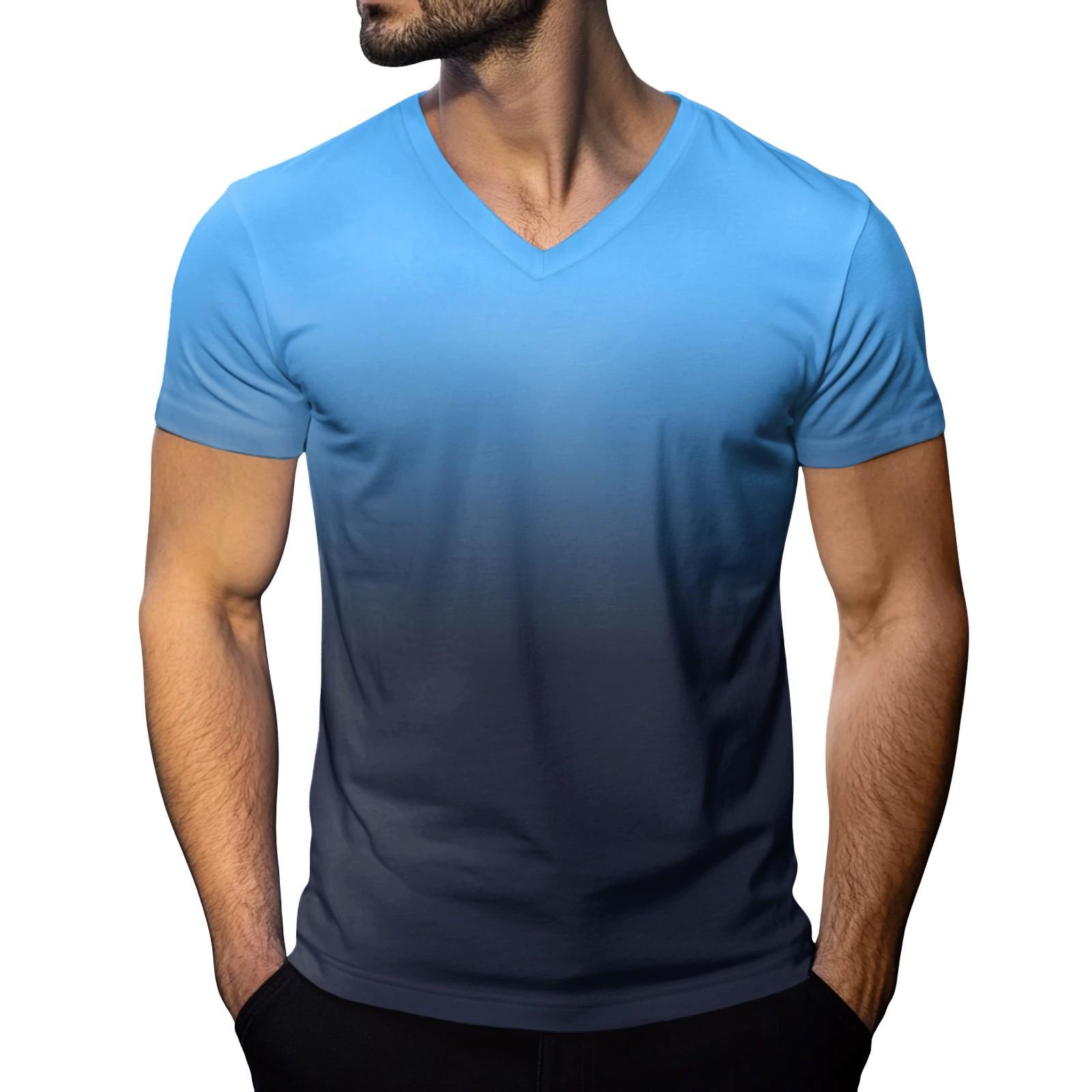 

Мужская модная футболка с коротким рукавом и V-образным вырезом XL небесно-голубой