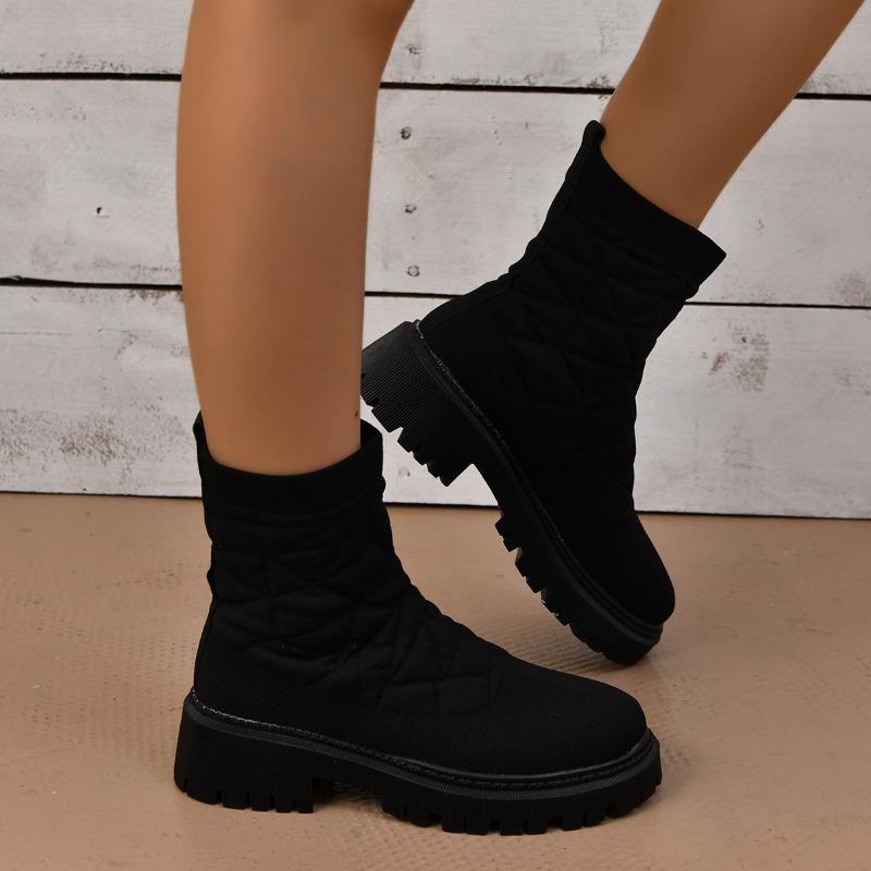 Chaussures Femme  Nouvelles Bottes en Coton Hiver Talons Épais Chaudes Mode Bottes Femme Grande Taille 36-43 Plateforme Bottes Dames