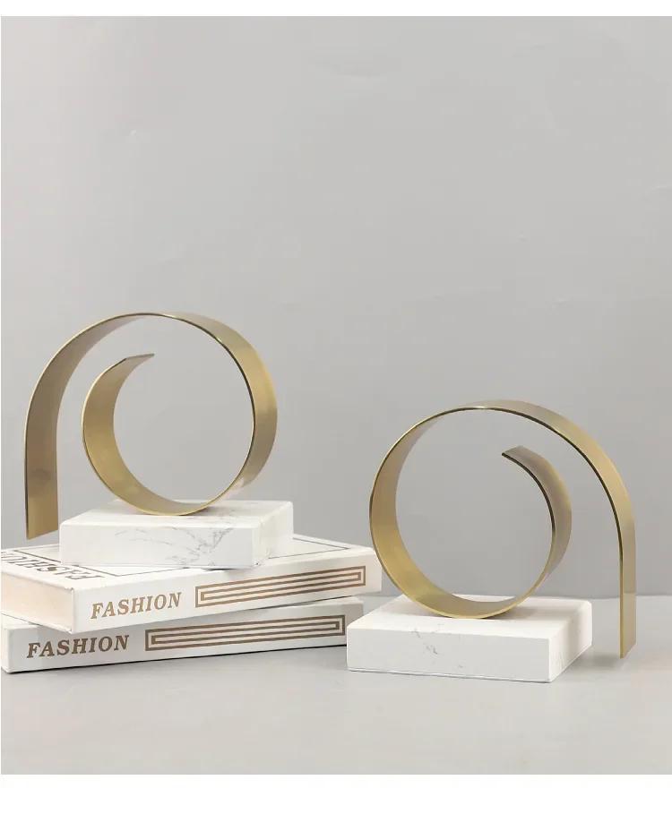 Golden Spiral Twist Ornaments Creative Bookend Marble Base Desk Decoration Library Bookshelves Bookend Room Aesthetic Decor