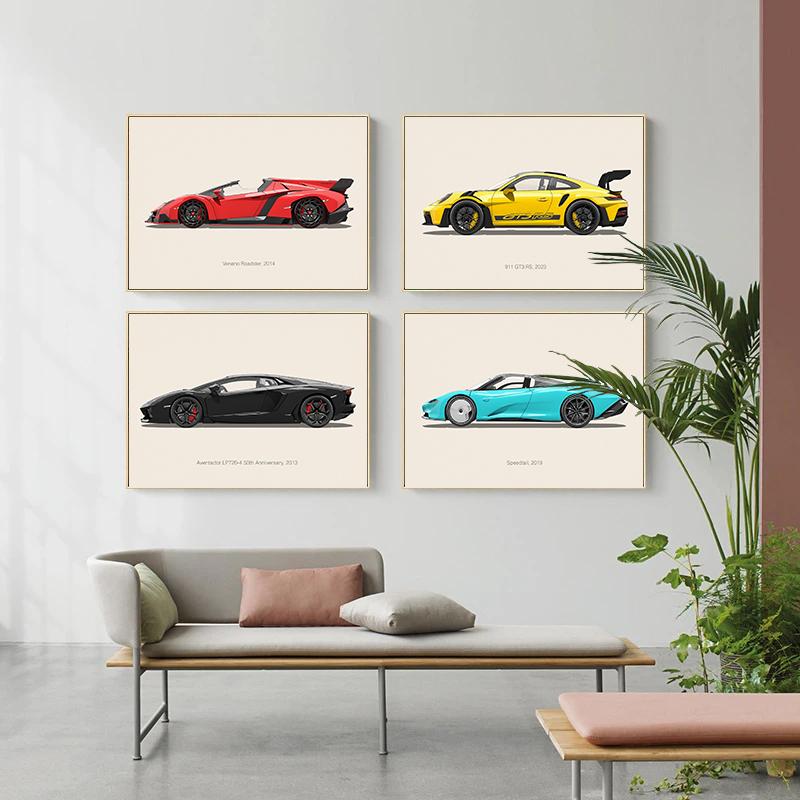 Minimalist Sports Car Posters Vintage  Luxury Car Porsche Ferrari Prints Canvas Painting Wall Art Pictures Kids Boys Room Decor