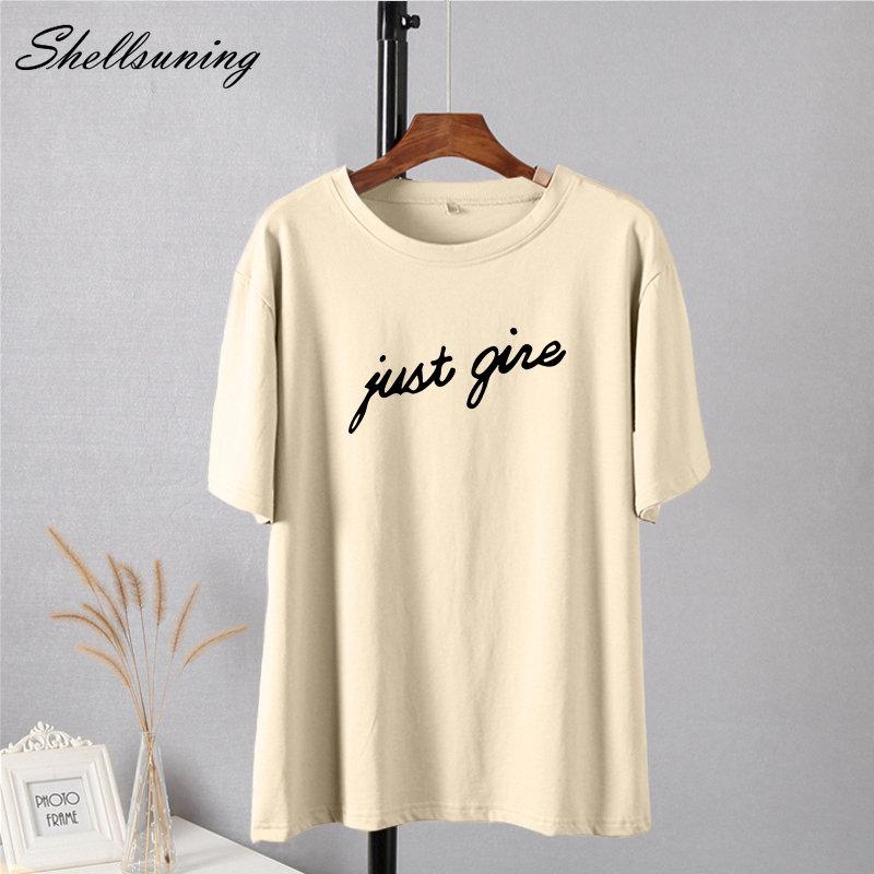 Shellsuning Casual Lose T Shirts Frauen Sommer Trendy Baumwolle Harajuku Graphic Tees Weibliche Einfache Kurzarm Brief Gedruckt Tops
