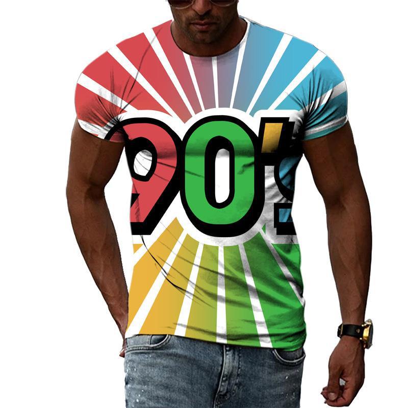 Retro 80er 90er Stil 3D Druck T-Shirts Herren Freizeit Kurzarm T-Shirt Oversized Hip Hop Street Tees Harajuku Oberteile Herren Kleidung
