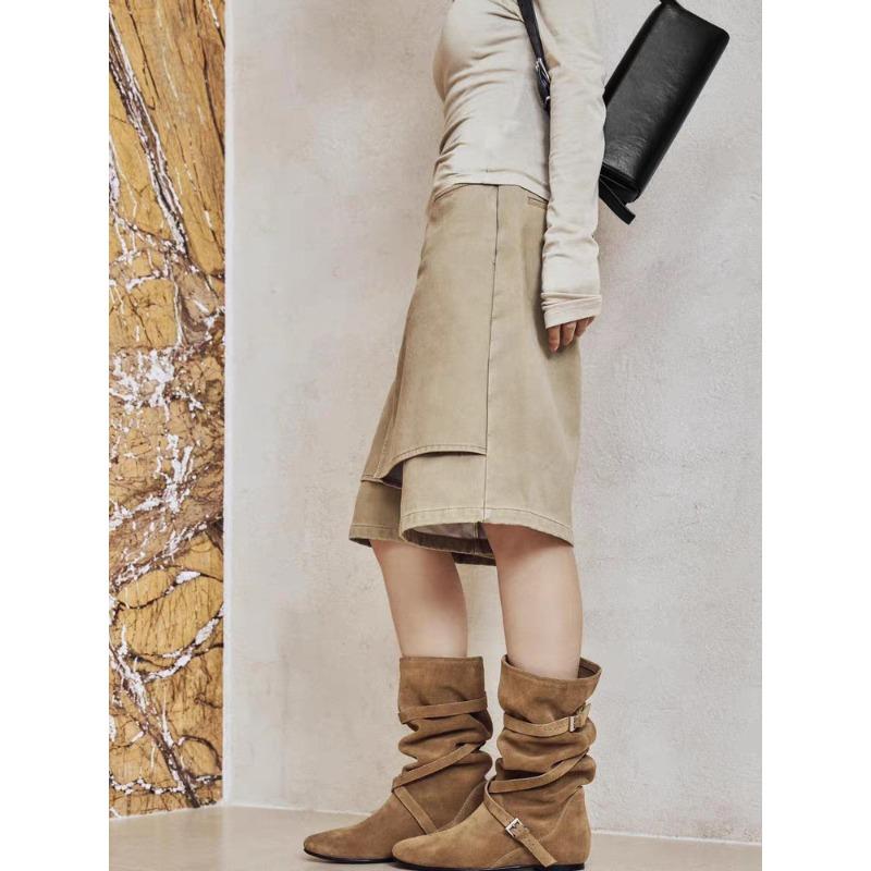 New Retro Western Cowboy Boots Martin Boots Women's Shoes Autumn and Winter Single Boots Two Wear Small Short Boots Autumn New