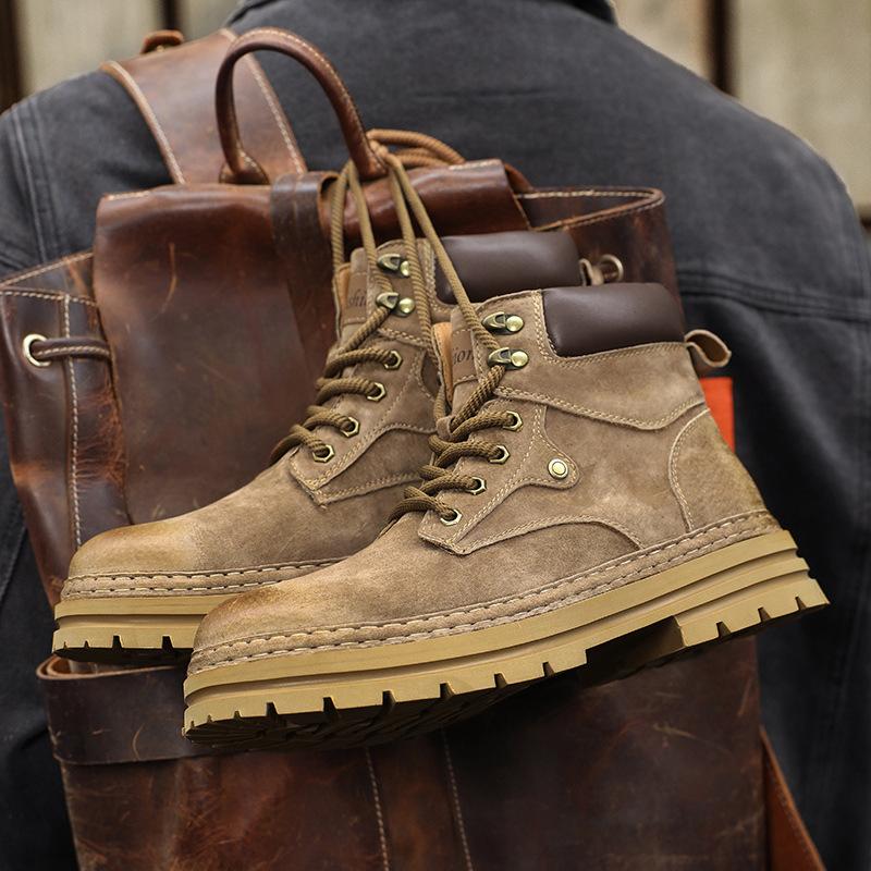 2025 New Martin Boots Men's Wear-resistant Autumn and Winter Outdoor Velvet Warm British Style Tooling Rhubarb Boots Men