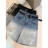 Women's Summer 2024 Gradient Denim High-Waisted Straight-Leg Shorts