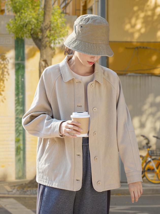 Women's Autumn Cotton Linen Short Cardigan with Raglan Sleeves
