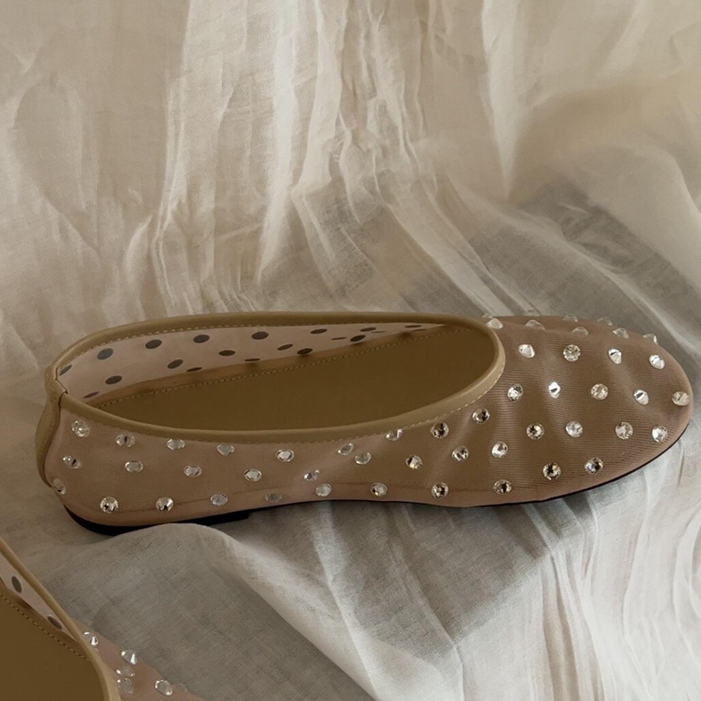 

Модная сетчатая сетка со стразами дышащие одинарные туфли женские удобные и легкие балетки на плоской подошве 40 абрикосовый