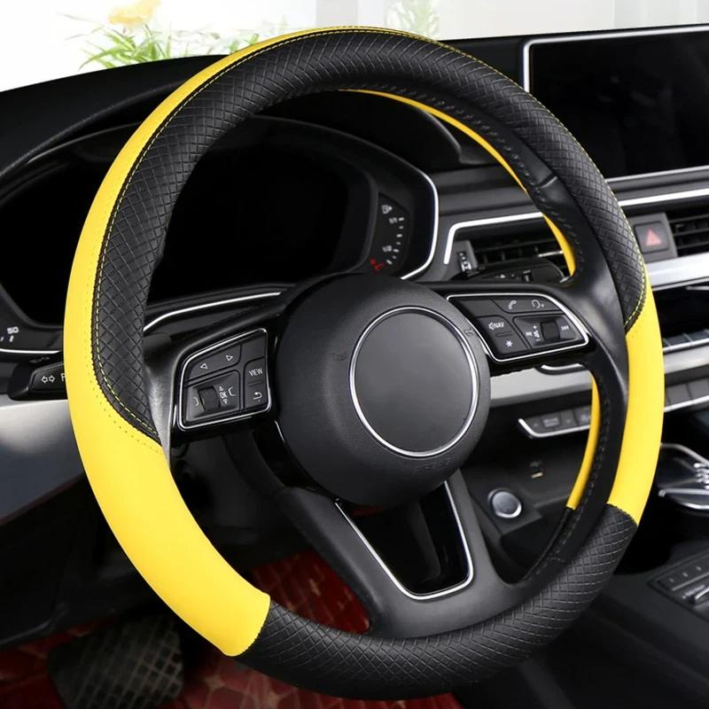 Automobilio neslystanti odinė vairo apdanga Universalus automobilio vairo apsauginis dangtelis Madingas stilius 38cm Sportinis stilius Šaunus