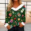Women's Casual Fashion Long Sleeve Christmas Printed Flannel Collar Top