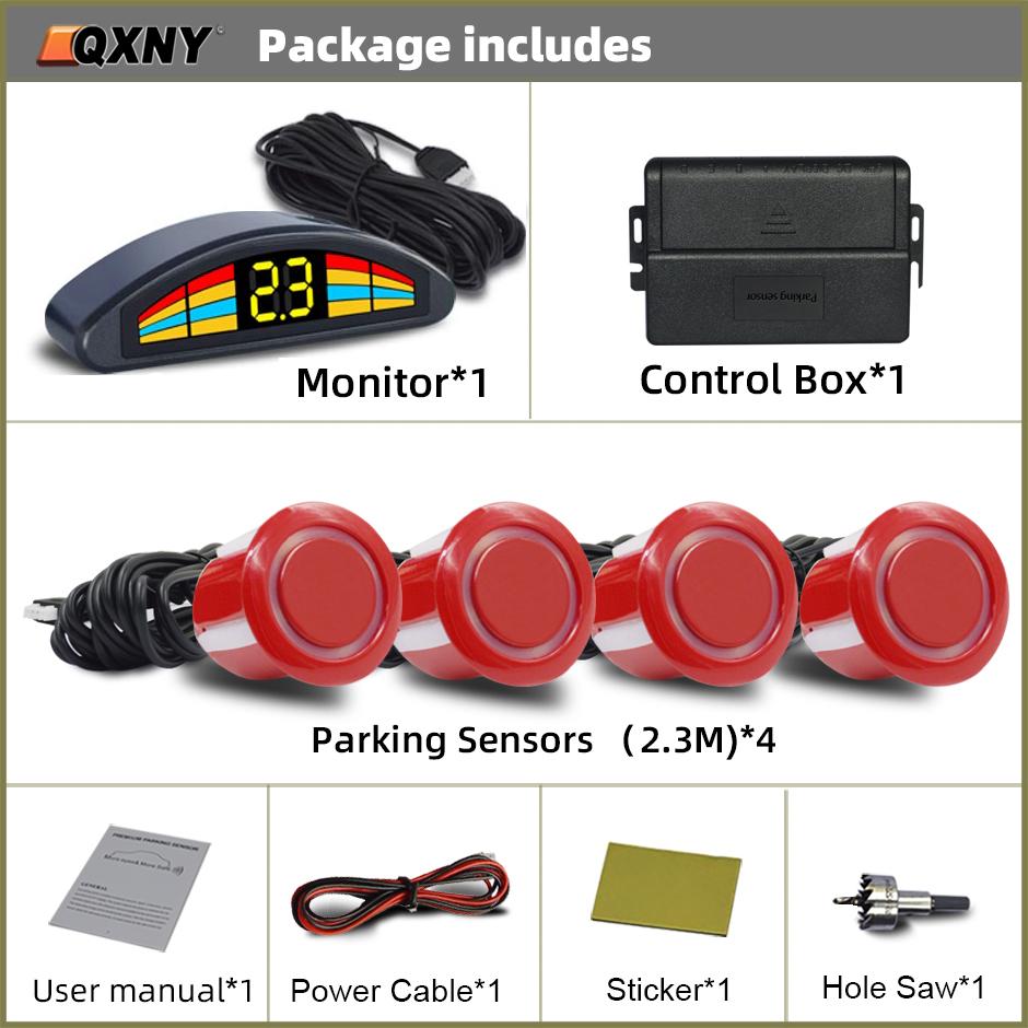 QXNY Car 4 Parking Sensor Kit Parktronic Reversing Backup Radar Recoil Auto Detector Backing Assistance Voice Buzzer Automobile