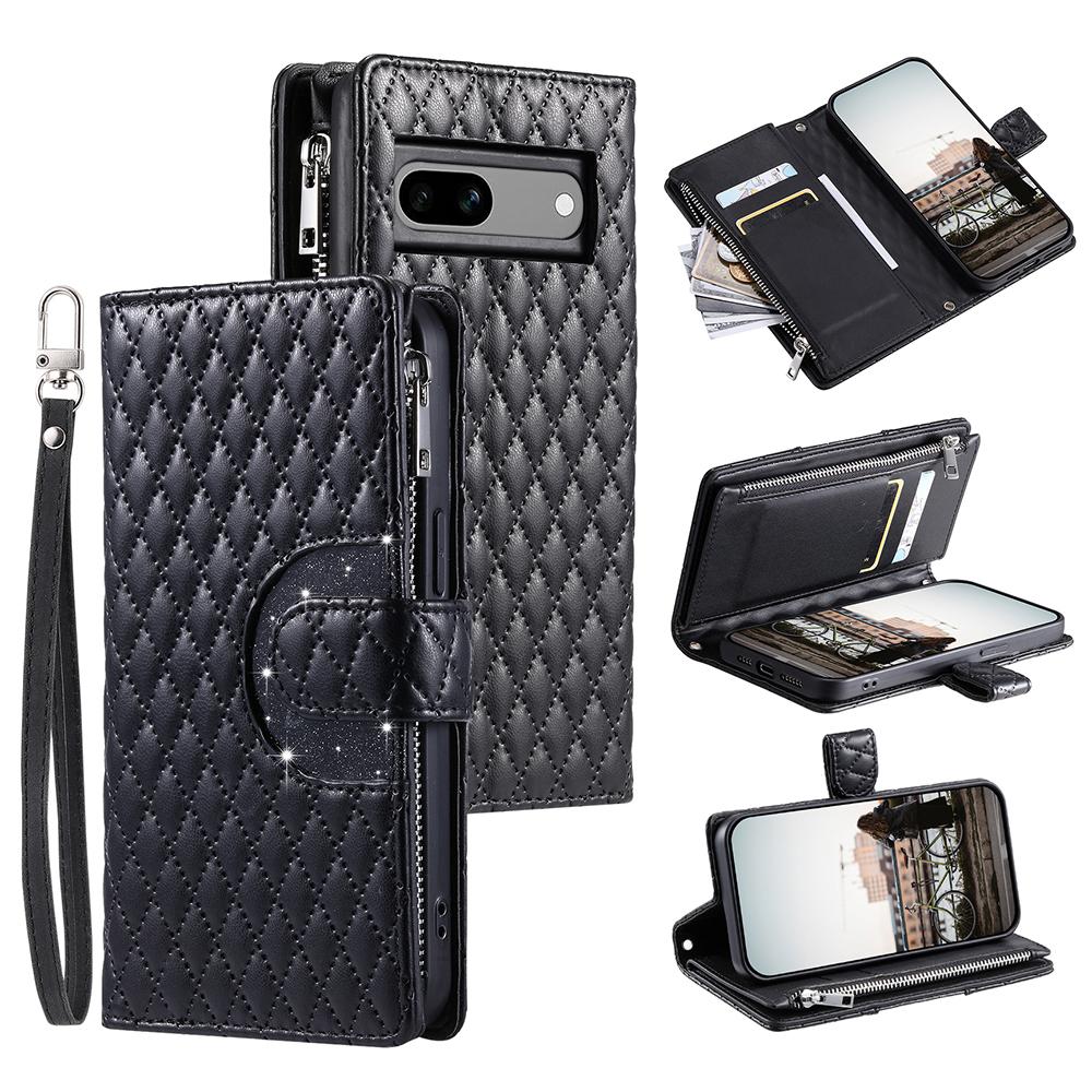 Style 012 for Google Pixel 8a Case Leather Glitter Design Phone Cover with Card Slots