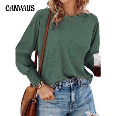 Spring and Autumn Women's Blouse Fashion Loose Round Neck Cuffed Range Long Sleeve Top