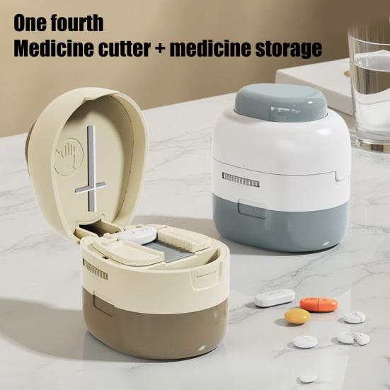 2-in-1 Pill Cutter Adjustable 1/2 1/4 Pill Splitter with Sharp Blade Storage Compartment Portable Safe Tablet Cutter for Tiny Small And Large Pills
