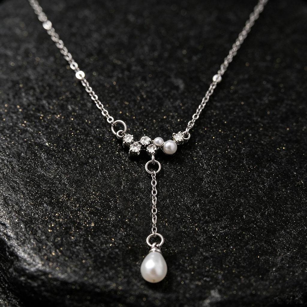 Small Fresh Star River Brilliant Tassel Imitation Pearl Necklace Accessories Women's Small Design Daily Temperament Versatile Pendant