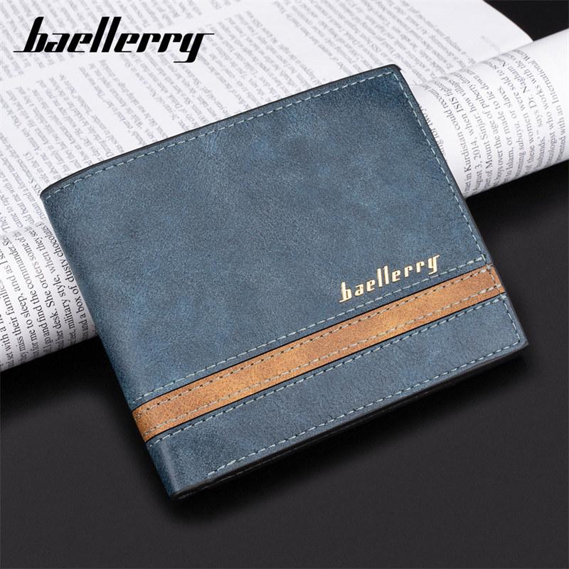 Baellerry Men Short Wallets Vintage Design Artificial Leather Trifold Wallet Fashion Card Holder Purse