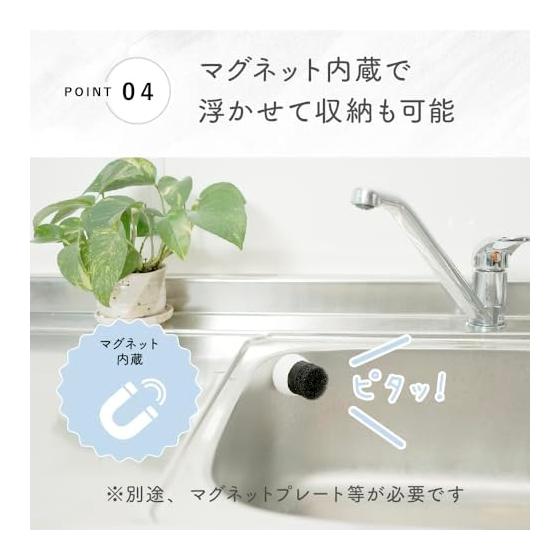 ROUNDS Magnetic Washbasin Sponge with Replacement Sponge, Floating Storage, Water Cleaning, Faucet Area, Silicone Handle, Compact, Foaming, Washroom