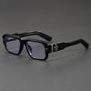 Vintage Thick Square Frame Anti-Blue Light Glasses for Men Women, Trendy Fleur-de-lis Decorative Eyeglasses, Classic Black Retro