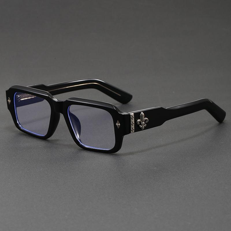 Vintage Thick Square Frame Anti-Blue Light Glasses for Men Women, Trendy Fleur-de-lis Decorative Eyeglasses, Classic Black Retro