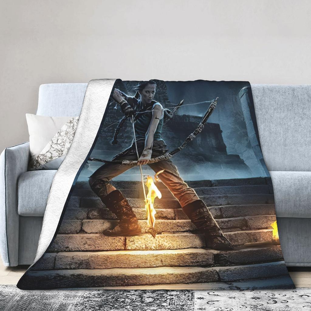 Tomb-Raider Lara Croft Strickdecken Überleben Videospiel Plüsch Überwurfdecken Sofa Tragbar Weich Warm Bettüberwurf Atmungsaktiv