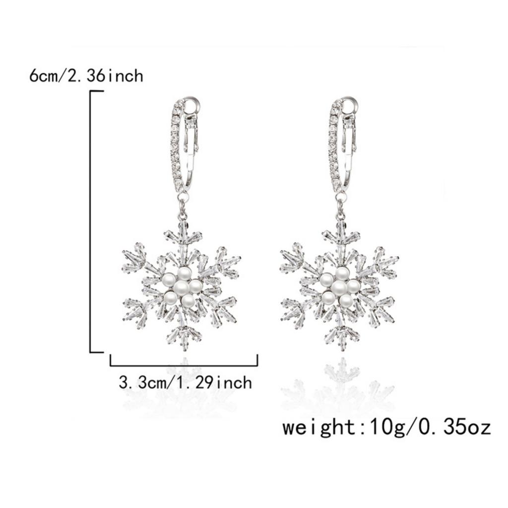 Christmas Shiny Zircon Imitation Pearl Snowflake Drop Earrings Elegant Snow Flower Earrings Holiday Jewelry Gifts For Women Men