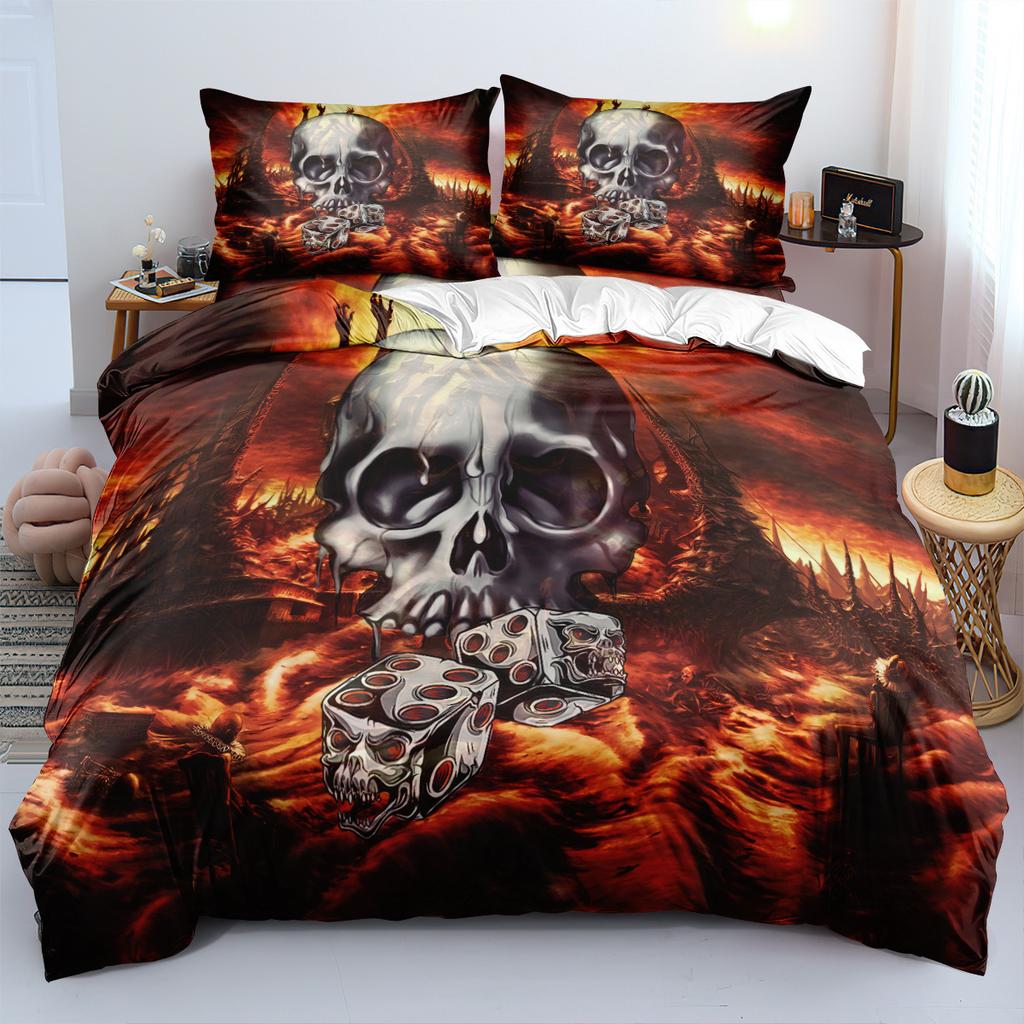 Skull Bedding Three-Piece Set 90-120G Abrasive Cloth 3D Digital Printing