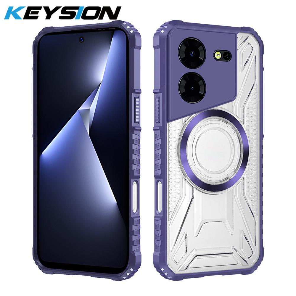 KEYSION Transparent Magnetic Case for TECNO Pova 5 Pro 5G Silicone+PC Heavy Duty Shockproof Phone Cover for for Tecno Pova 5 5G