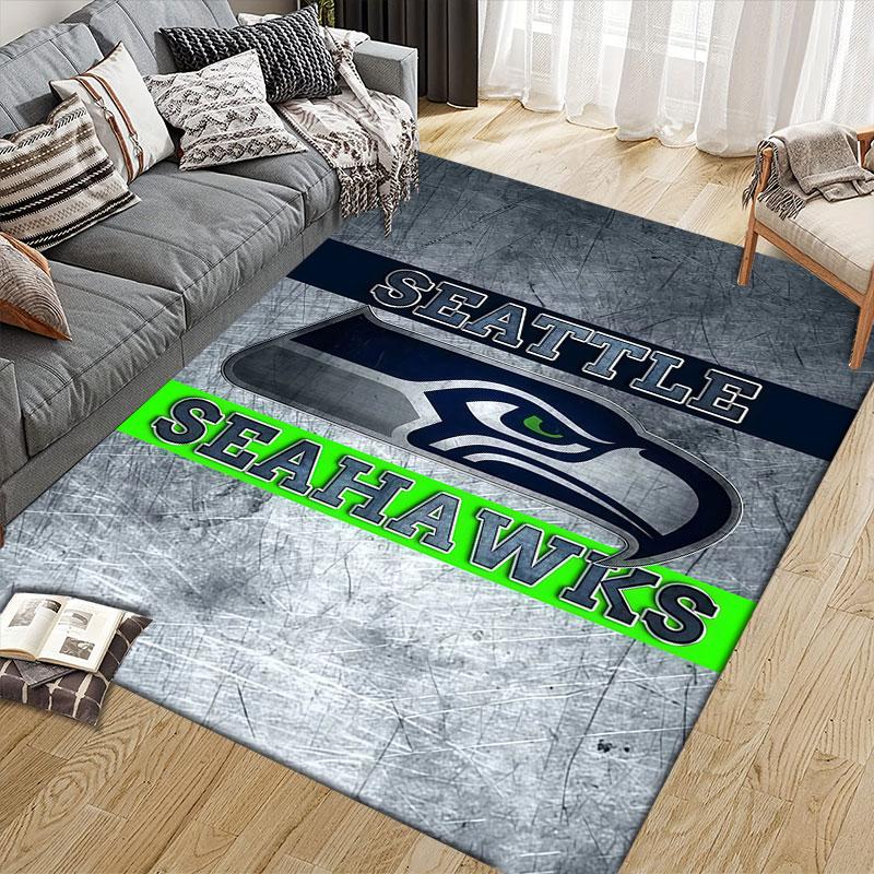 SEA Seahawks Flannel Printed Carpet, Home Sofa Decoration for Living Room & Bedroom, Non‑Slip Play Flannel Floor Mat for Game Room
