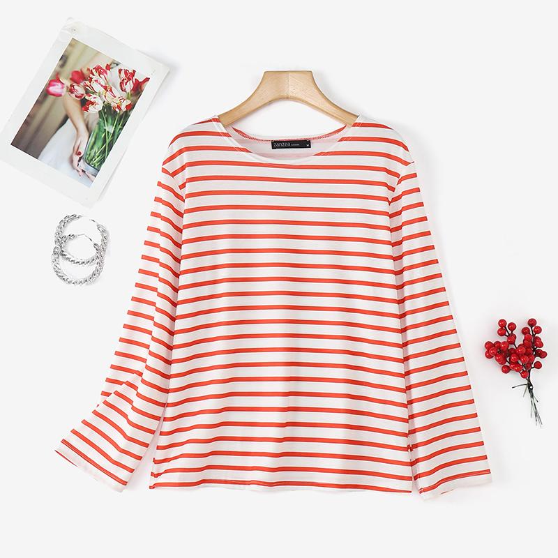 ZANZEA Bluză lejeră, cu mâneci lungi, în dungi, cu gât rotund