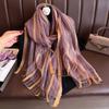 Brand Women Silk Scarf Female Stripe Foulard Femme Pashmina Shawls And Wrap Big Size Scaves Beach Towel Bandana Muslim Hijab