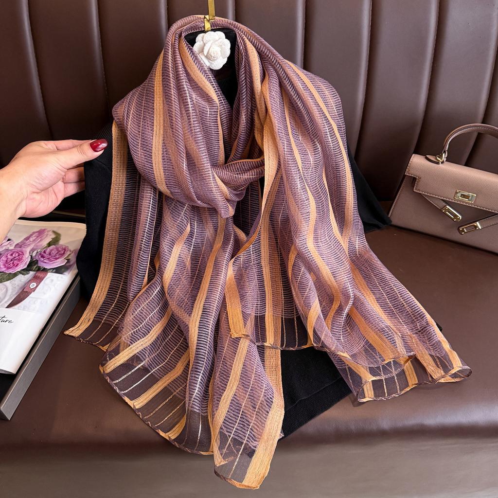 Brand Women Silk Scarf Female Stripe Foulard Femme Pashmina Shawls And Wrap Big Size Scaves Beach Towel Bandana Muslim Hijab