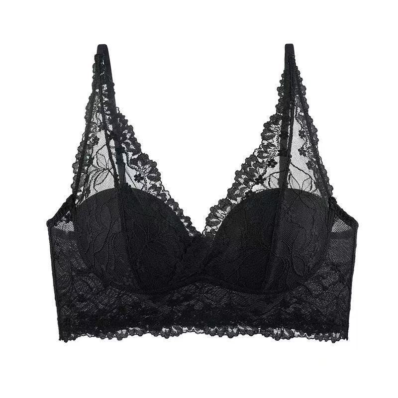 

Женский сексуальный кружевной бюстгальтер с V-образным вырезом, ежедневный бюстгальтер с кружевным узором, высокий комфорт и воздухопроницаемость, женский бюстгальтер, подходящий для различных случаев L чёрный
