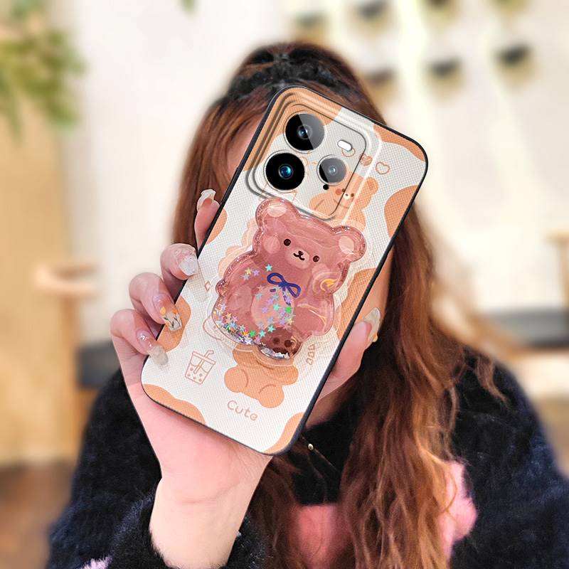 Nárazuvzdorný Měkký Kryt Pouzdro na Telefon Pro Realme GT7 Pro Ochrana Objektivu Telefonu Odolný proti Nečistotám Tekutý Písek Stojánek Kreslený TPU