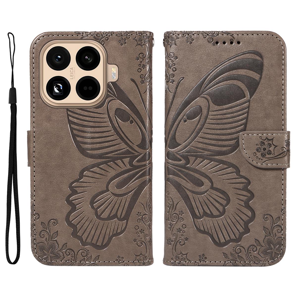 

For Xiaomi 15T Pro Case Butterfly Pattern PU Leather Folio Flip Phone Cover - Blue