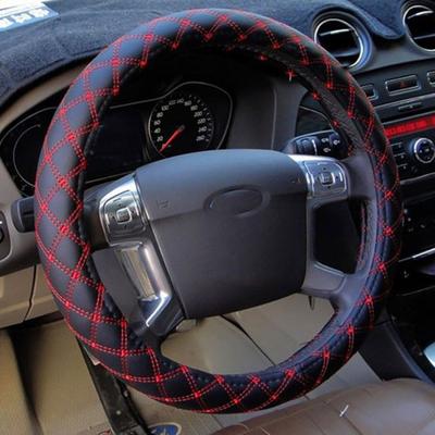 Stylish Faux Leather Anti-Slip 38cm Car Vehicle Wheel Steering Cover Protector
