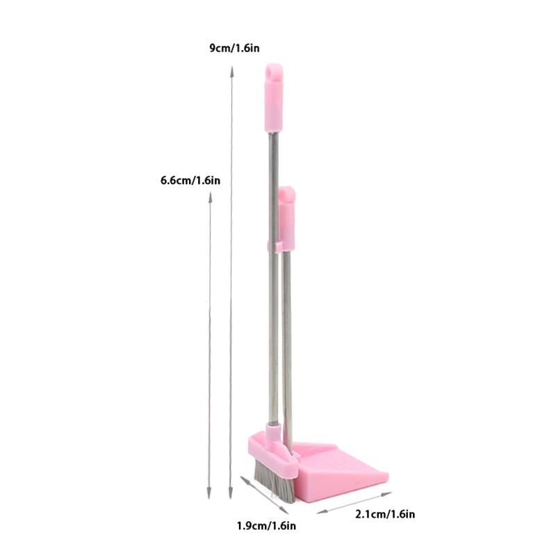 

1:12 миниатюрных кукольных метел для совка, набор для уборки кукольного дома, декоративная игрушка, декоративная сцена для микрожизни розовый