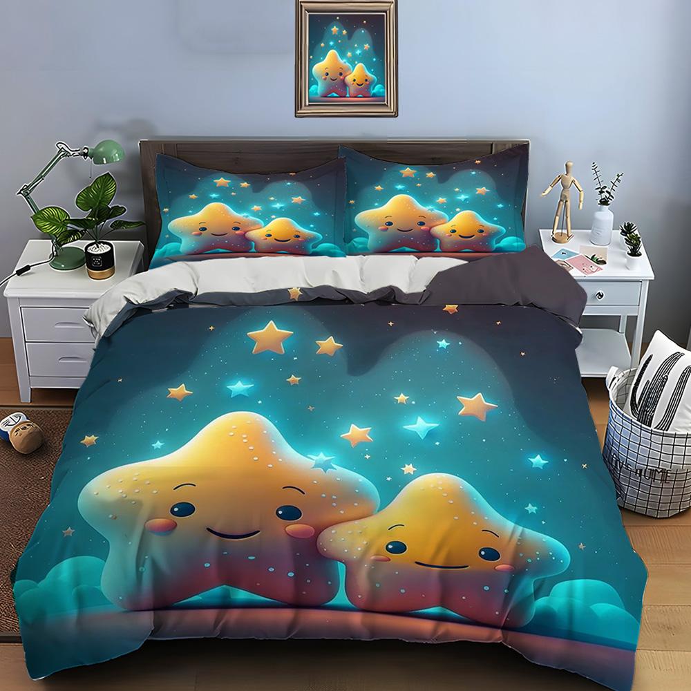Cute Cartoon Stars Print Bedding Set Duvet Cover 1 Duvet Cover 2 Pillowcases Adult And Kids Bedding Set Luxury Children's Gifts