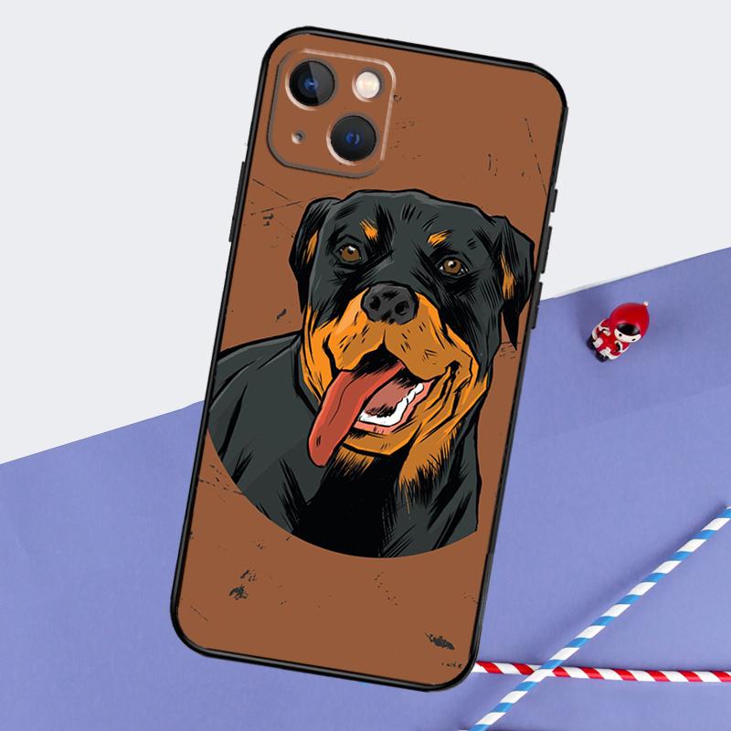 Cartoon Rottweiler Dog Phone Case For iPhone 16 15 Pro Max 12 13 Mini 11 14 Pro Max XR 16 15 Plus 16e Cover Coque